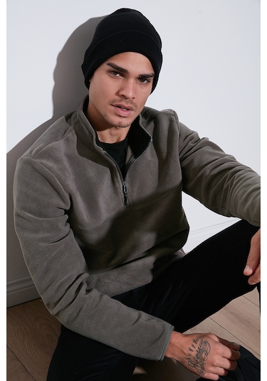 Buratti Regular Fit Anti-Pilling Tüylenme Yapmayan Dik Yaka Kalın Kışlık Şardonlu Erkek Polar 5896700 Antrasit