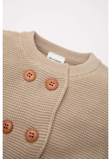 DeFacto Kız Bebek Düğmeli Basic Düz Uzun Kollu Triko Hırka C9769A524WNER120 Ekru