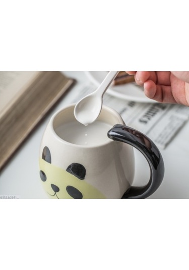 El Boyalı Kahve Fincanı Güzel Panda Seramik Kupa Çay Fincanı Inda Çay Kaşığı Kupalar Siyah A