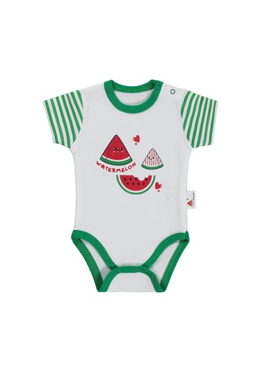 Nova Baby Karpuz Kokulu Kısa Kol 1-9 Ay Çıtçıtlı Badi - Ekru