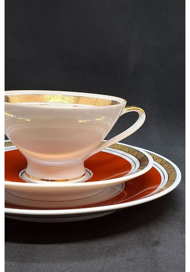 Vbe Gehren Doğu Almanya Cmhuriyeti Vintage Çay Fincanı 3 Parça 210 Ml Kirmızı