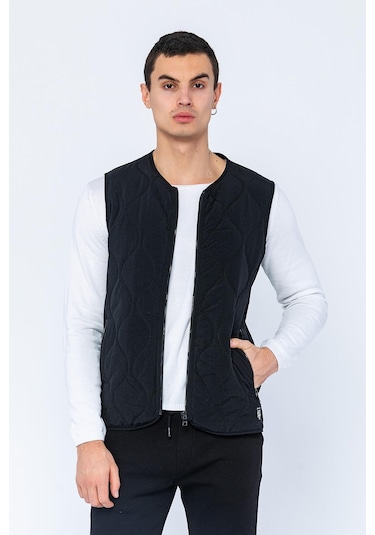 Erkek Regular Fit Bomber Yaka Fermuarlı Çok Cepli Kapitone Spor Yelek 001