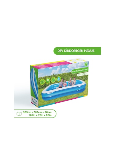 Marevia 305cm 183cm 50cm Şişme Dikdörtgen Havuz - 51259 Mavi