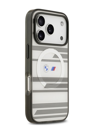 İphone 17 Pro Kılıf Bmw Lisanslı M-safeli Metal Kamera Butonlu Yatay Şeritli M Dizayn Kapak Gümüş Gümüş