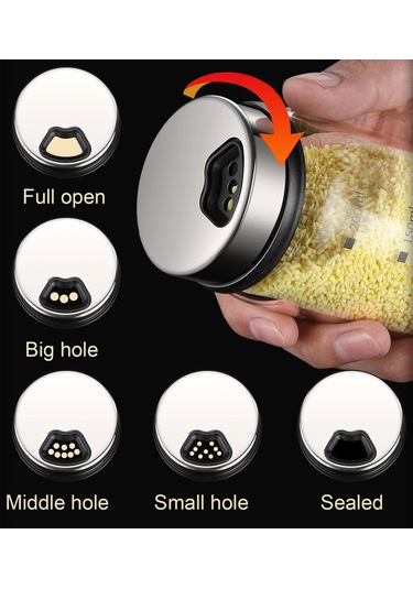 Jms Paslanmaz Çelik Kapaklı Cam Baharat Şişesi Ölçekli 200 ML Şeffaf