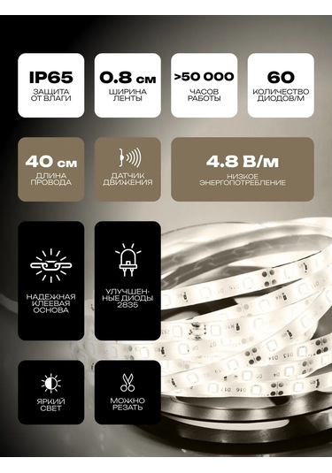 Kumpfort Hareket Sensörlü Usb Led Şerit 274380325 Beyaz