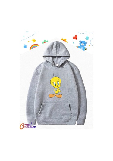 Tweety Çocuk Sweatshirt Hoodie Gri