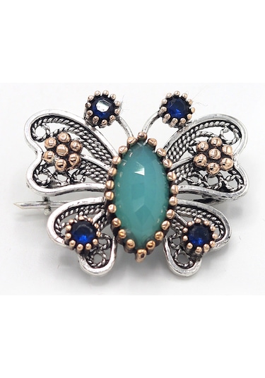 Topaz Taşlı Kelebek Model Telkari Gümüş Kadın Broş 201025415 Gümüş