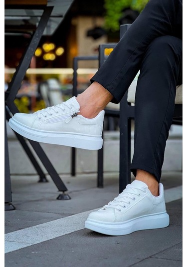 Beyaz Fermuar Ve Bağcıklı Günlük Erkek Ayakkabısı Beyaz