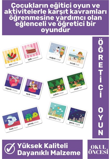 Preschool Eğitici Öğretici Zeka Dil Bilgisi Geliştirici Okul Öncesi Eğlenceli Zıt Kavramlar