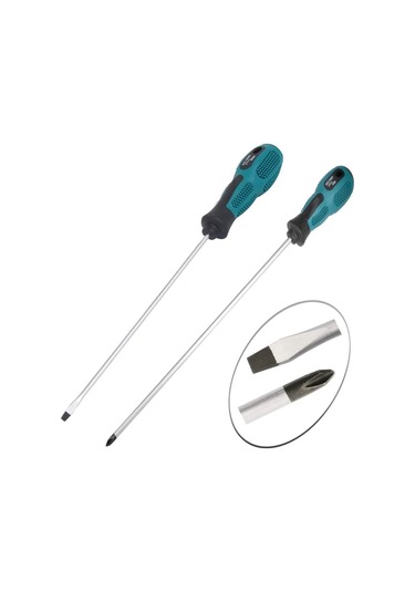 Leasetake Paket 12 İnç Uzunluğunda Yivli Ve Phillips Tornavida Düz Bıçaklı Tornavida Kauçuk Saplı Manyetik Tornavida