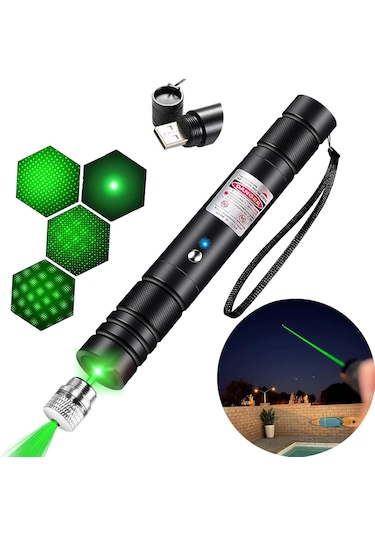 PRO-303 USB Şarjlı Yeşil Güçlü Lazer İşaretleyici Pointer Sunum Kalemi Siyah