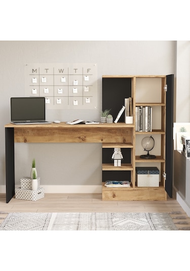 Robinhome Robin Home Arthur Kitaplıklı Çalışma Masası Çam Siyah (520439249) Siyah