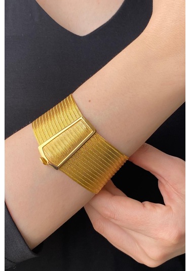 Zümrüt Sarraf 14 Ayar Altın Kadın Trabzon Hasır Bileklik Sarı Altın