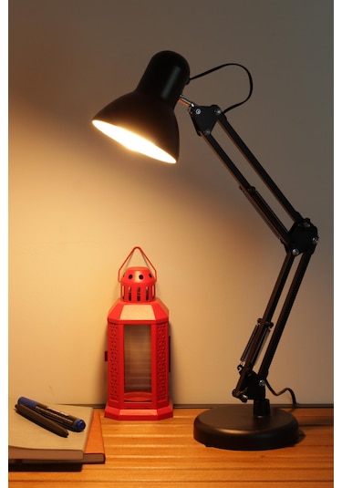 Akrobat Masa Lambası Yaylı Metal 360 Ayarlanabilir Çalışma Okuma Lambası Siyah Siyah