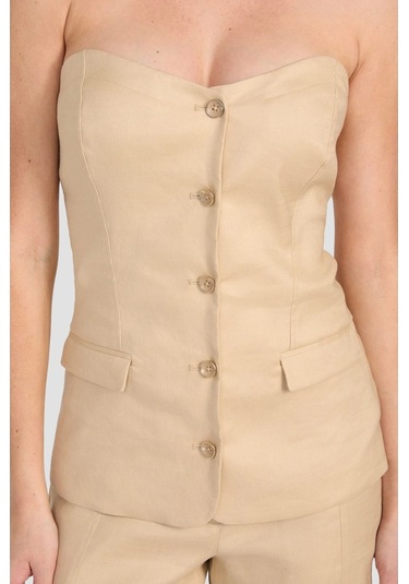 Guess Kadın Bej Keten Bluz Kahverengi