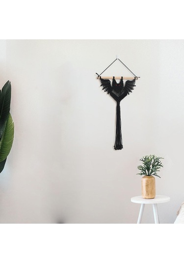 Homyl Makrome Duvar Asılı Goblen Yarasa Desen Uzun Siyah-30x50cm