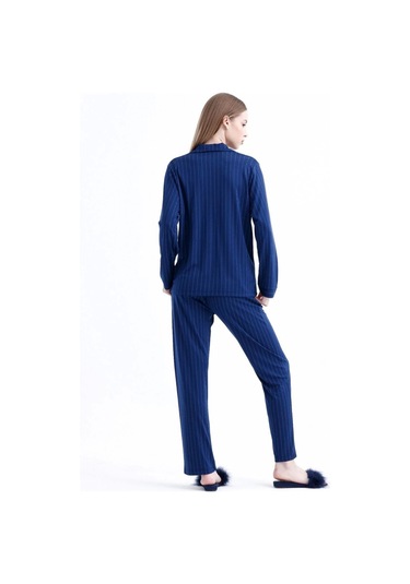 Espuar 775 Kadın Çizgili Penye Pijama Takımı Lacivert
