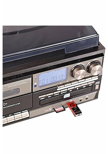 Kn-110 Vintage Plak Cd Kaset Usb Bluetooth Tf Aux Özelikli Pikap Kahverengi