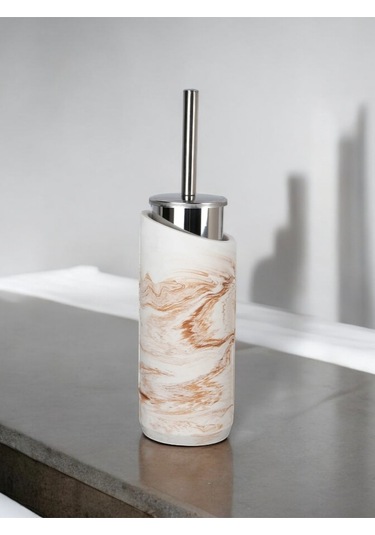 2 Parça Mermer Bej Desenli Beton Tuvalet Fırçası Metal Wc Fırçalığı,dekorasyon,aksesuar Bej