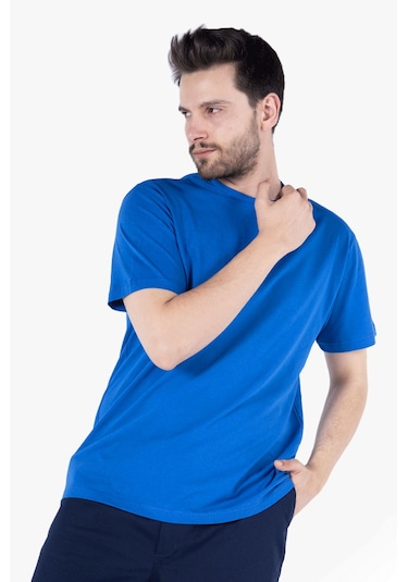 T-shirt Bisiklet Yakalı İş Tişörtü Saks Mavi