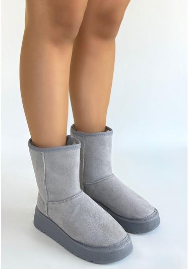 Pabucmarketi Gri Süet Kadın Düz Bot Çok Renkli