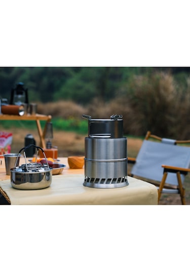 Symbee Küçük Çelik Güneşli Taşınabilir Mangal: Çift Duvarlı, İki Seviye Yanma, Kamp-piknik İçin Isı Kaynağı Gümüş