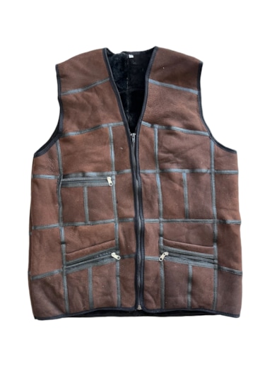 Koyukahve Patchwork İçi Kürk-dışı Süet Deri Biye Detaylı Yelek