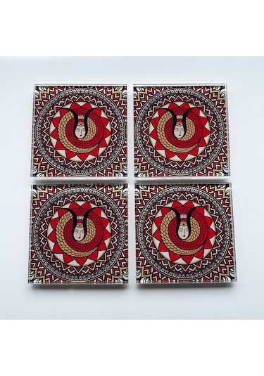 Cam Bardak Altlığı Modern Şahmeran 4'lü Takım Beyaz