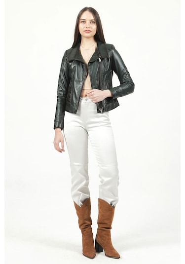 Dericlub Yb-2120 Gerçek Deri Kadın Mont Yeşil