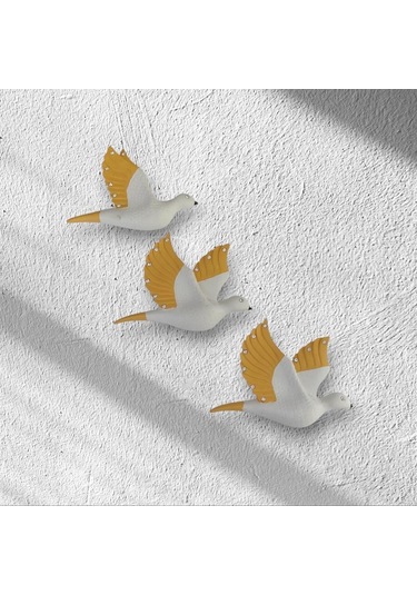 Dekoratif Üçlü Kumru Kuş Duvar Dekoru Süs Sarı Renk 3 Lü Set