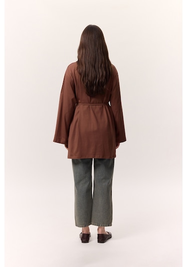 Bağlama Detaylı Oversıze Tshırt Ağaç Kabuğu Ağaç Kabuğu Çok Renkli