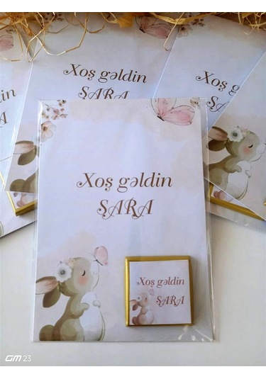 Azərbaycan Xoş Gəldin Bebek Çikolatası Davetiye Kartlı Hediye 20 Adet
