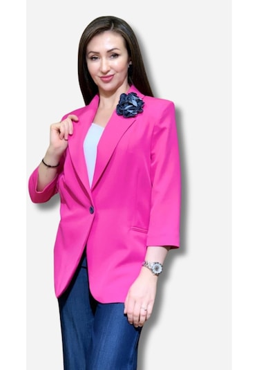 Favori Tekstil Gül Aksesuarlı Tasarım Blazer Ceket 001