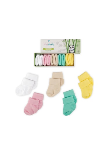 Novibaby 5'li Bambu Yenidoğan Bebek Çorap I Flower I 0-6 ay "Karışık Renkli"