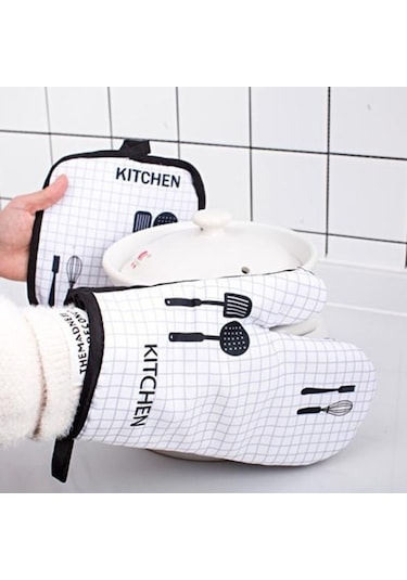 Dimi Izgara Sağ Eldiven Kalın Mikrodalga Pişirme Eldiveni Tencere İle Isıya Dayanıklı 5