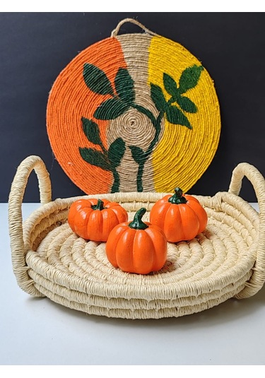 Dekoratif Balkabağı 3'lü Set, Turuncu El Yapımı, Ev Dekoru, Masa Dekoru, Obje, Biblo