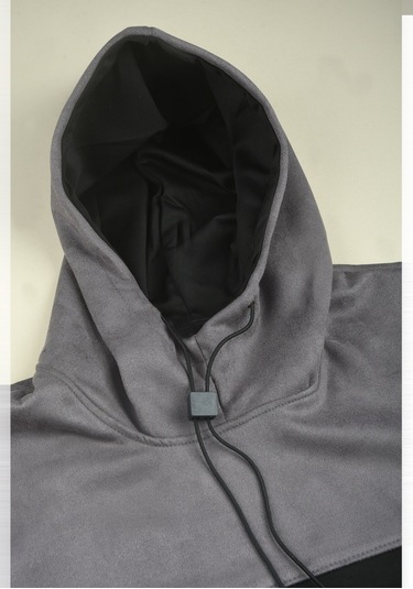 Deepsea Erkek Gri Dar Kesim Süet Kumaş Sweatshirt Kapüşonlu & Şık Tasarım Sweatshirt 2608510 Gri