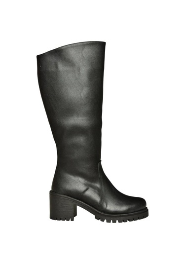 Fox Shoes V726800209 Siyah Kalın Topuklu Klasik Kadın Çizme Siyah-Suni Deri