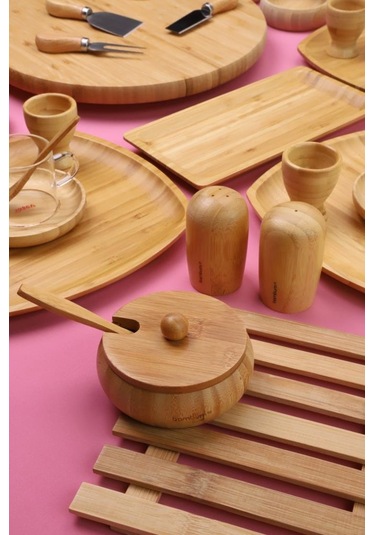 Atbyhome Bambu Vista 6 Kişilik 47 Parça Doğal Bambu Kahvaltı Takımı - Kahvaltı Seti Sunum Seti Bambu