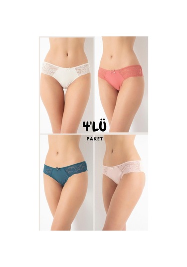Kadın Dantelli 4'lü Karışık Renk Külot Asorti-3 C3t0n0o408 001
