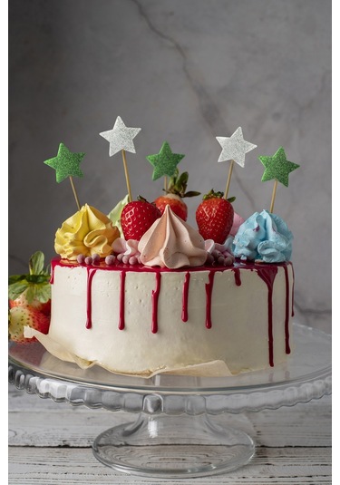 Beyaz-yeşil Çift Taraflı Yıldız Simli Kürdan Cupcake Toppers Cupcake Çubuğu 12'li