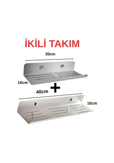 Inox, Ömürlük Paslanmaz Çelikten Raf Ikili Takım, Banyo Rafı, Şam Gri