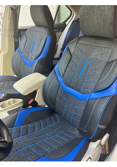 Argali Standart Binek Araçlara Uygun Oto Koltuk Kılıfı Üniversal Keten Ve Suni Deri Cepli Oto Koltuk Kılıf Mavi