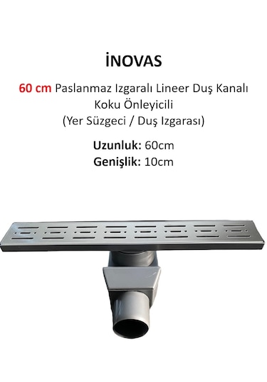 60 Cm Paslanmaz Izgaralı Lineer Duş Kanalı Koku Önleyicili