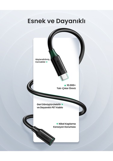Ugreen Type-c Erkek To Type-c Dişi Uzatma Kablosu 1 Metre, 10387