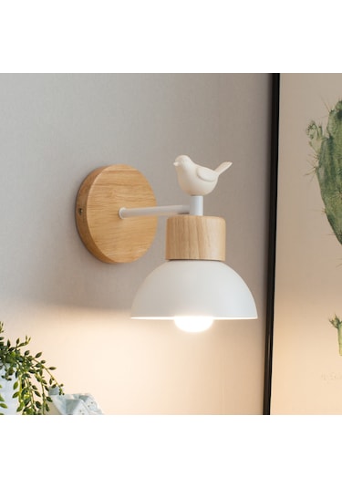 Symbee Beyaz Ahşap Duvar Lambası - Modern Basit Tasarım, Koridor/yatak Odası/canlı Oda Kullanıma Uygun, Led Işık Kaynağı Hariç, Kuşsuz Model Beyaz