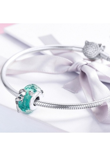 Fastbuy S925 Ayar Gümüş Yeşil Deniz Kızı Boncuk Dıy Bilezik, Renkli Cam Boncuklar Aksesuar Çok Renkli
