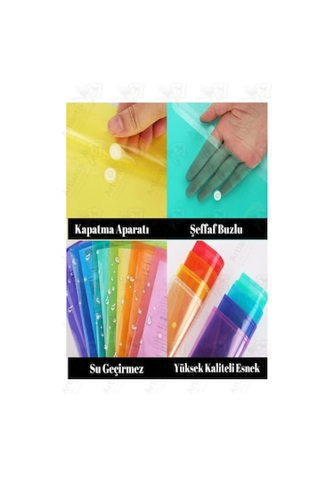 Mavi A4 Çıtçıtlı Dosya Şeffaf Renkli Zarf Dosya 2 Adet Çıt Çıtlı Dosya Su Geçirmez 100 Yaprak Kapasite