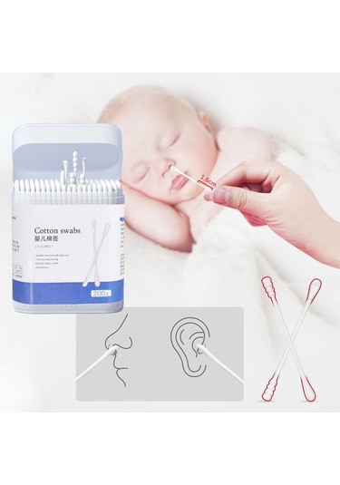 200 Adet Kutu Bebek Pamuk 100 Adet Ince Tomurcuklar Temizleme Tek Kullanımlık Çift Uçlu Pamuk Tomurcukları 200pcs-spiral Head